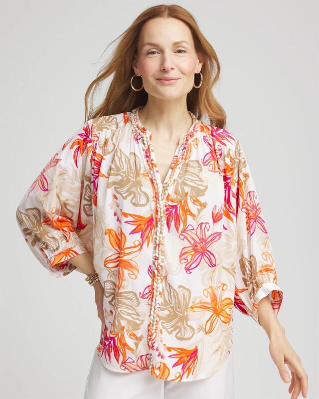 Floral Braided Batwing Blouse - image 1
